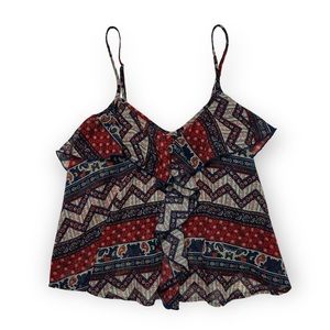 About a girl Flowy Tank Top Summer Spring Lightweight Tribal Pattern Burgundy S